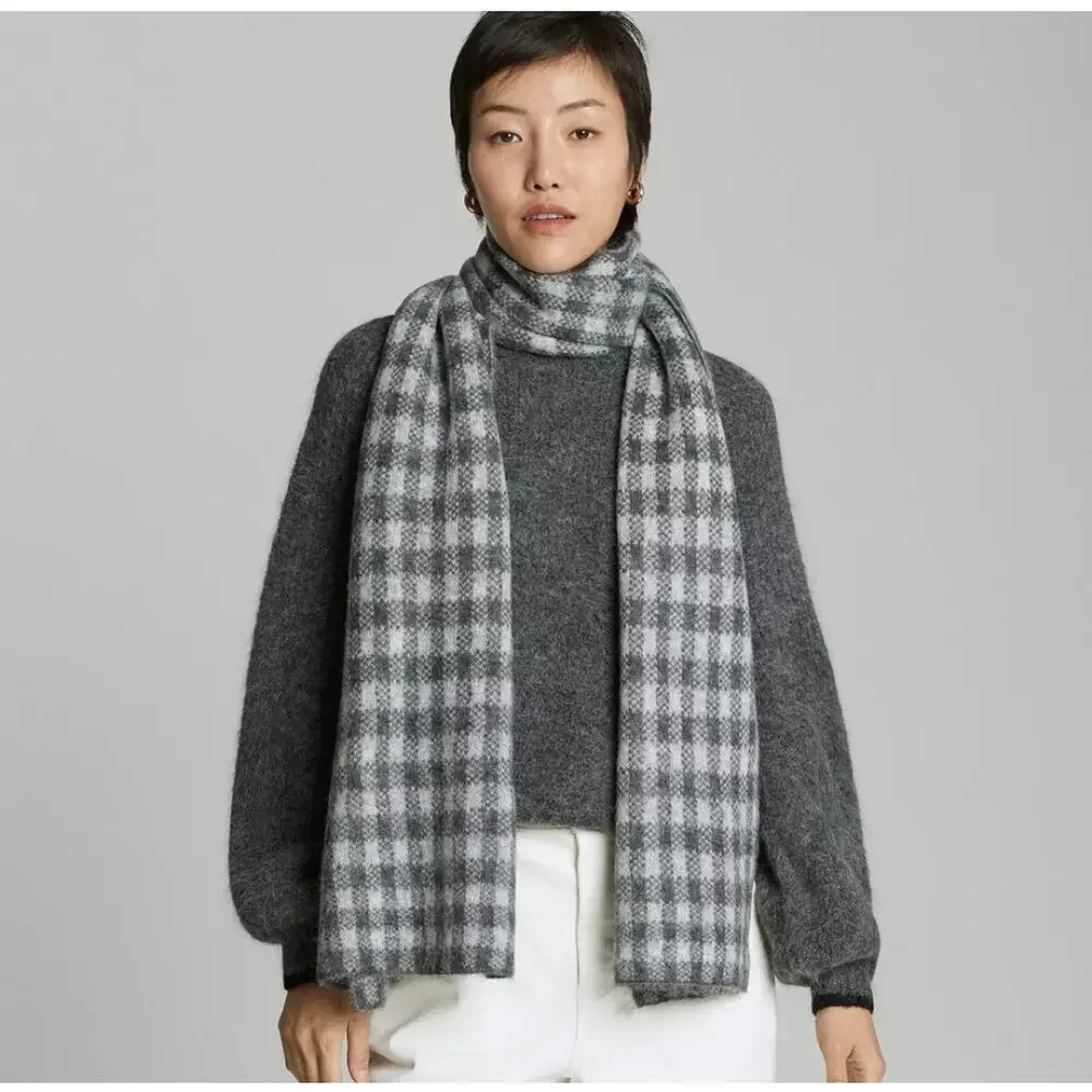 Everlane The Alpaca Patterned Scarf‎ Gray Buffalo Check One Size Unisex